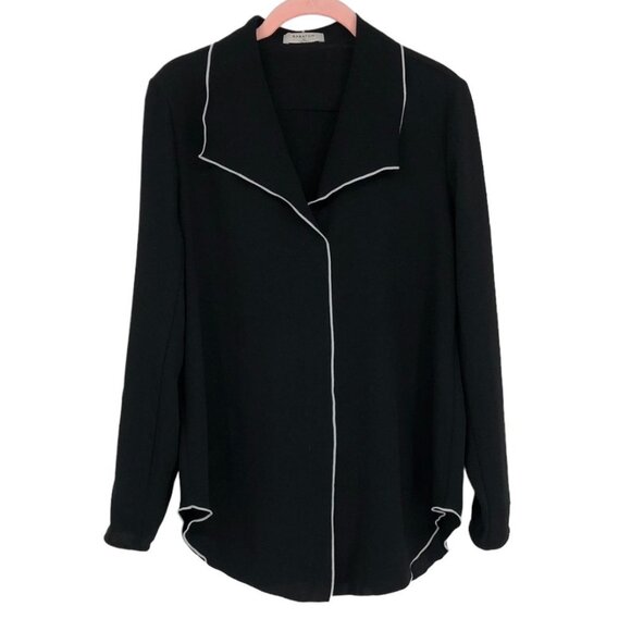 Aritzia  Babaton Black Rena Satin Classic Blouse white trim XS - Picture 2 of 11